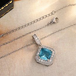 KissICON Geometric Blue CZ Necklace - 925 Silver Plated Pendant