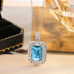 KissICON Geometric Blue CZ Necklace - 925 Silver Plated Pendant