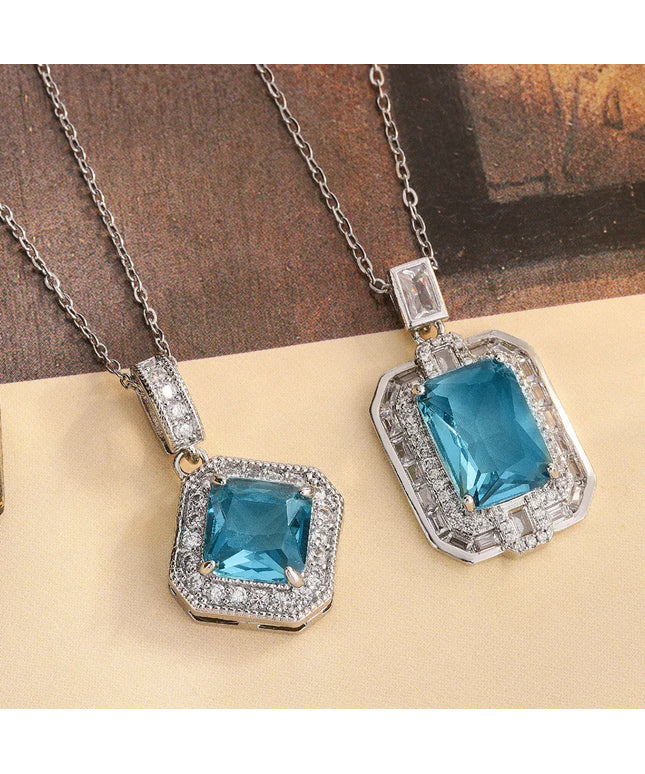 KissICON Geometric Blue CZ Necklace - 925 Silver Plated Pendant