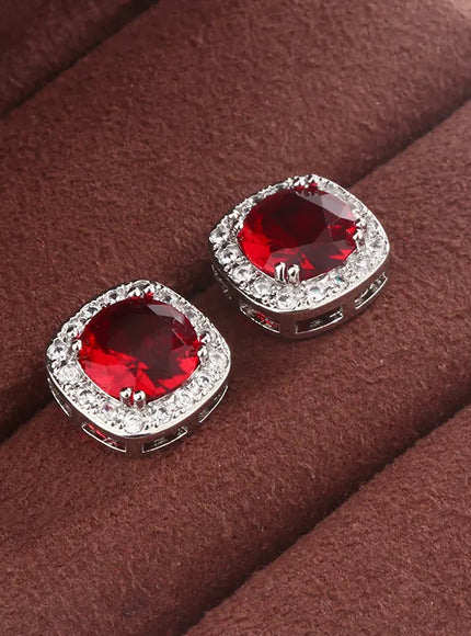 KissICON Geometric Blue Red Stud Earrings For Women Sterling Silver