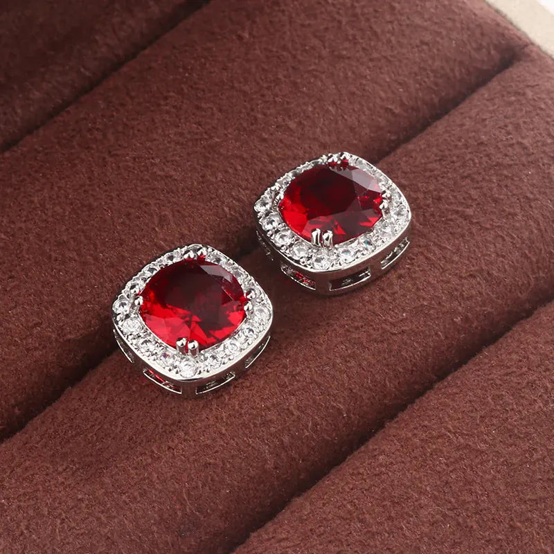 KissICON Geometric Blue Red Stud Earrings For Women Sterling Silver