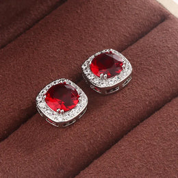 KissICON Geometric Blue Red Stud Earrings For Women Sterling Silver
