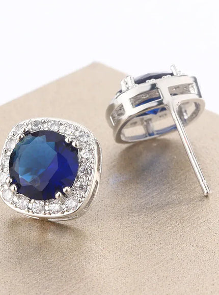 KissICON Geometric Blue Red Stud Earrings For Women Sterling Silver
