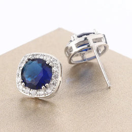 KissICON Geometric Blue Red Stud Earrings For Women Sterling Silver