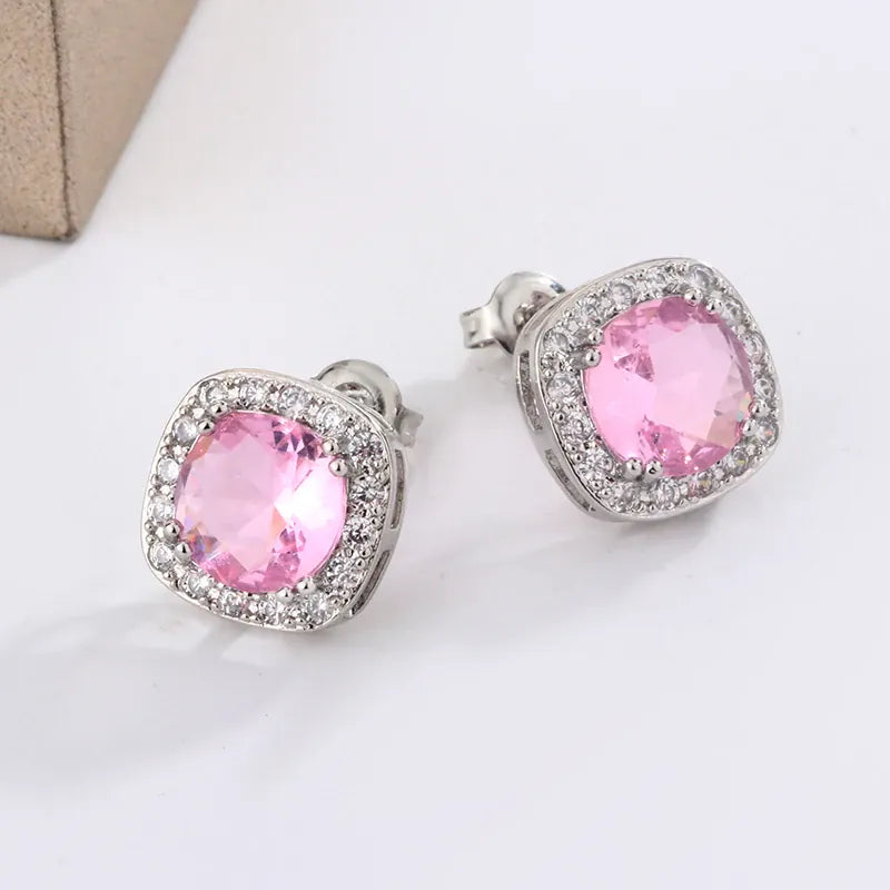 KissICON Geometric Blue Red Stud Earrings For Women Sterling Silver