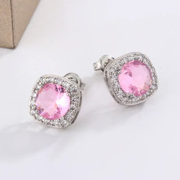 KissICON Geometric Blue Red Stud Earrings For Women Sterling Silver