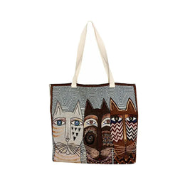 KissICON Geometric Patterns Cute Cat Pattern Wide Horizontal Canvas Tote