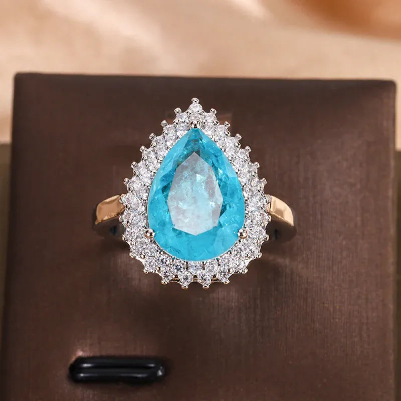 KissICON Geometric Shape 925 Silver Blue White Zircon Ring Light Luxury Fashion Open Ring To Attend High-end Banquet Party Jewelry