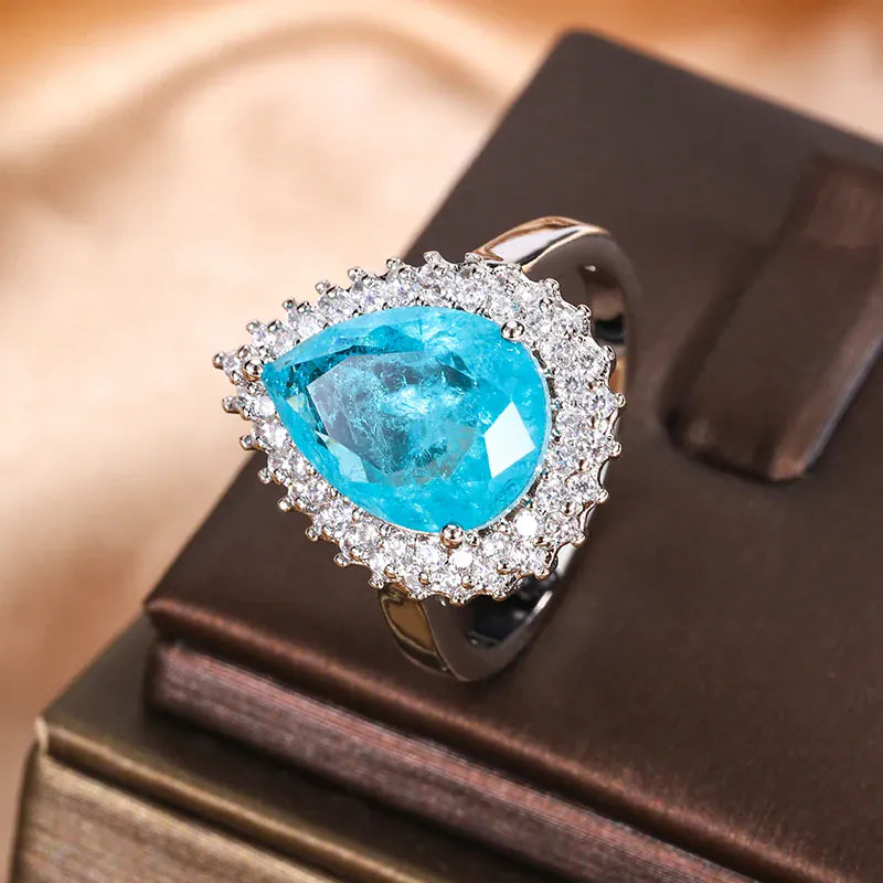KissICON Geometric Shape 925 Silver Blue White Zircon Ring Light Luxury Fashion Open Ring To Attend High-end Banquet Party Jewelry