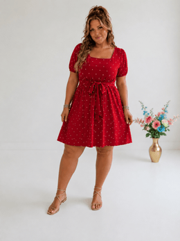KissICON GIBSIE Plus Elegant Retro Polka Dot Puff Sleeve Belted Swing Dress