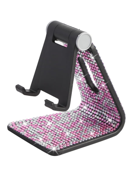jkthpu-45 Glamorous Pink Rhinestones on Deep Black Dazzling Diamond Stand Adjustable TabletPhone Holder Portable Office