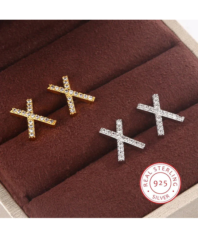 KissICON Gleaming 925 Silver Plated X Cross Diamond Stud Earrings