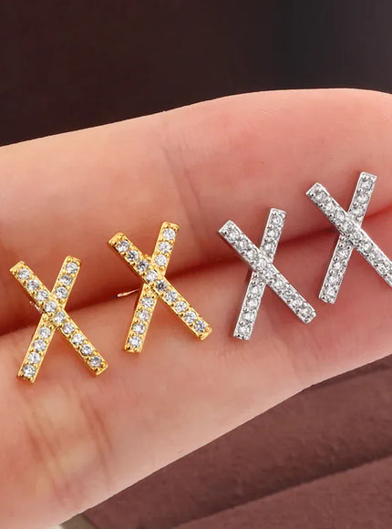 KissICON Gleaming 925 Silver Plated X Cross Diamond Stud Earrings
