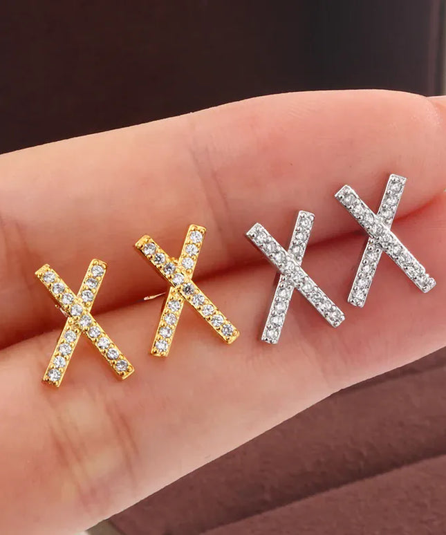 KissICON Gleaming 925 Silver Plated X Cross Diamond Stud Earrings
