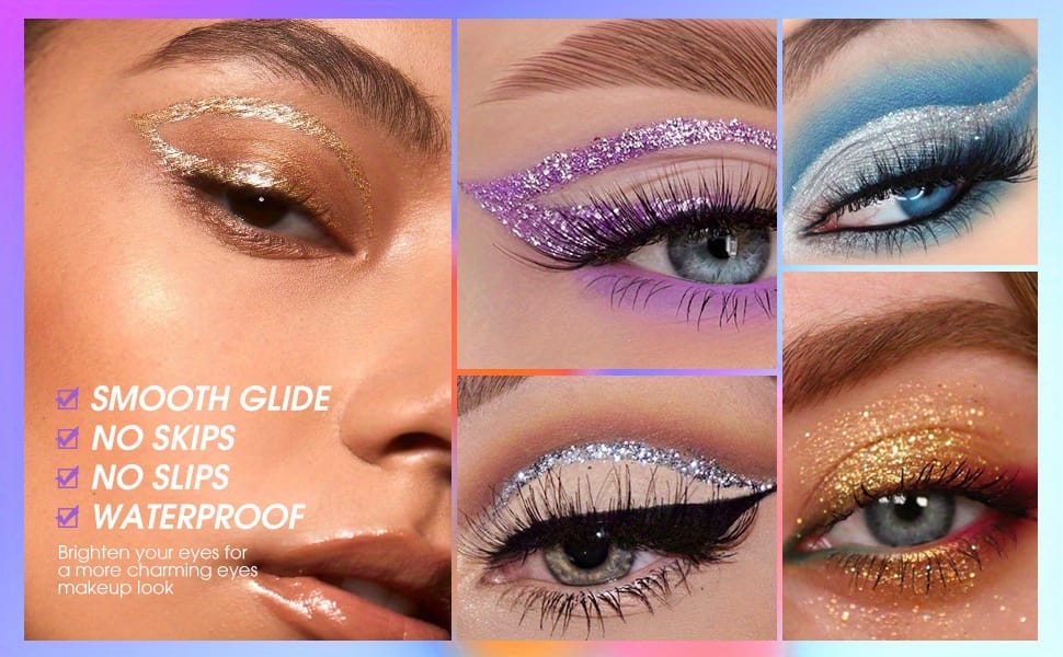 KissICON Glitter Eyeliner Set 8-Colors Sparkle 8color Longlasting Waterproof Glitter Eyeliner Set