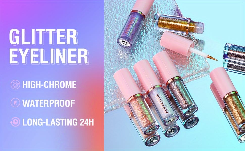KissICON Glitter Eyeliner Set 8-Colors Sparkle 8color Longlasting Waterproof Glitter Eyeliner Set