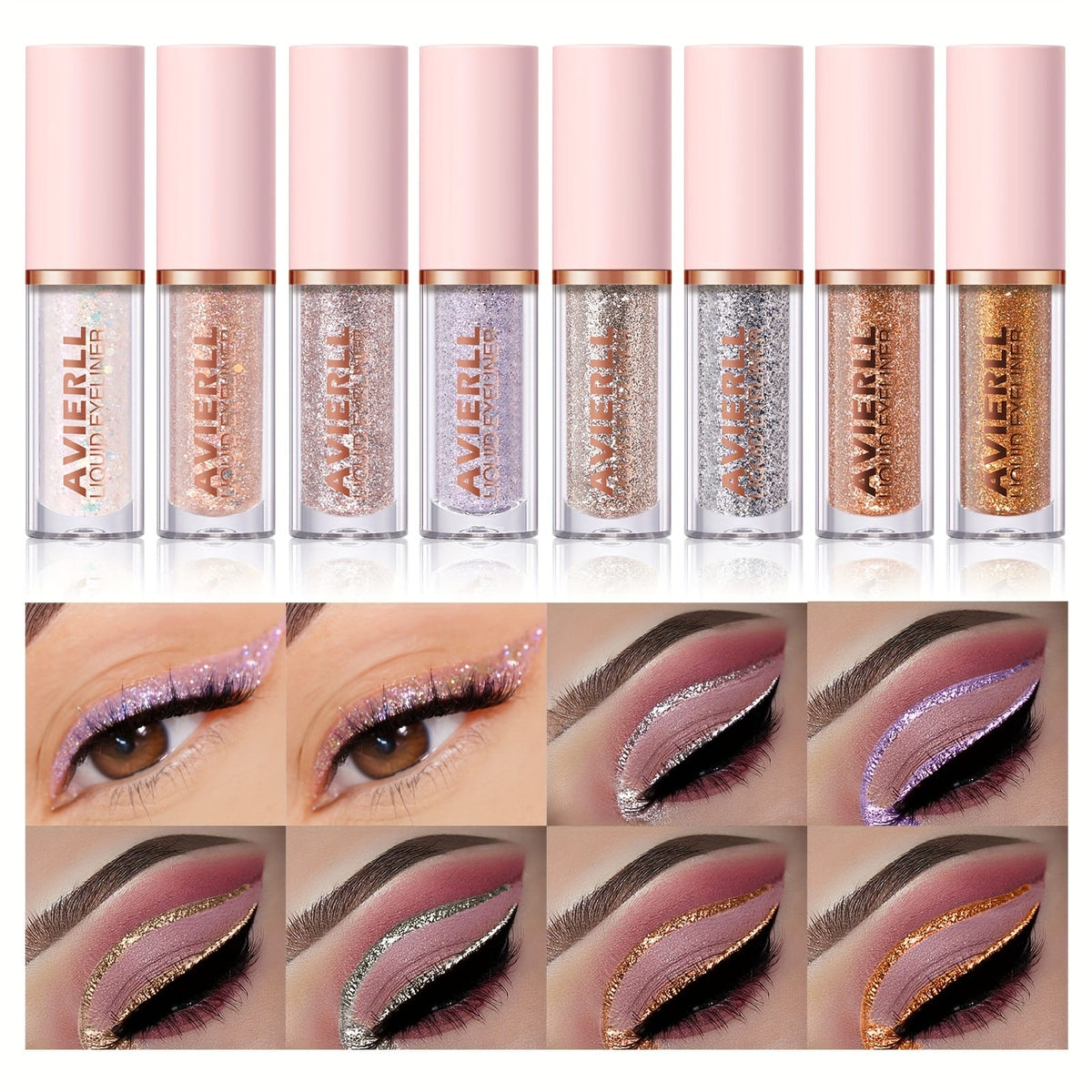 KissICON Glitter Eyeliner Set 8-Colors Sparkle 8color Longlasting Waterproof Glitter Eyeliner Set