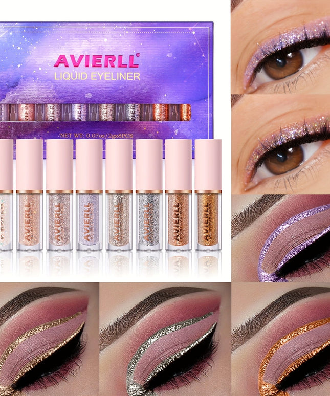 KissICON Glitter Eyeliner Set 8-Colors Sparkle 8color Longlasting Waterproof Glitter Eyeliner Set