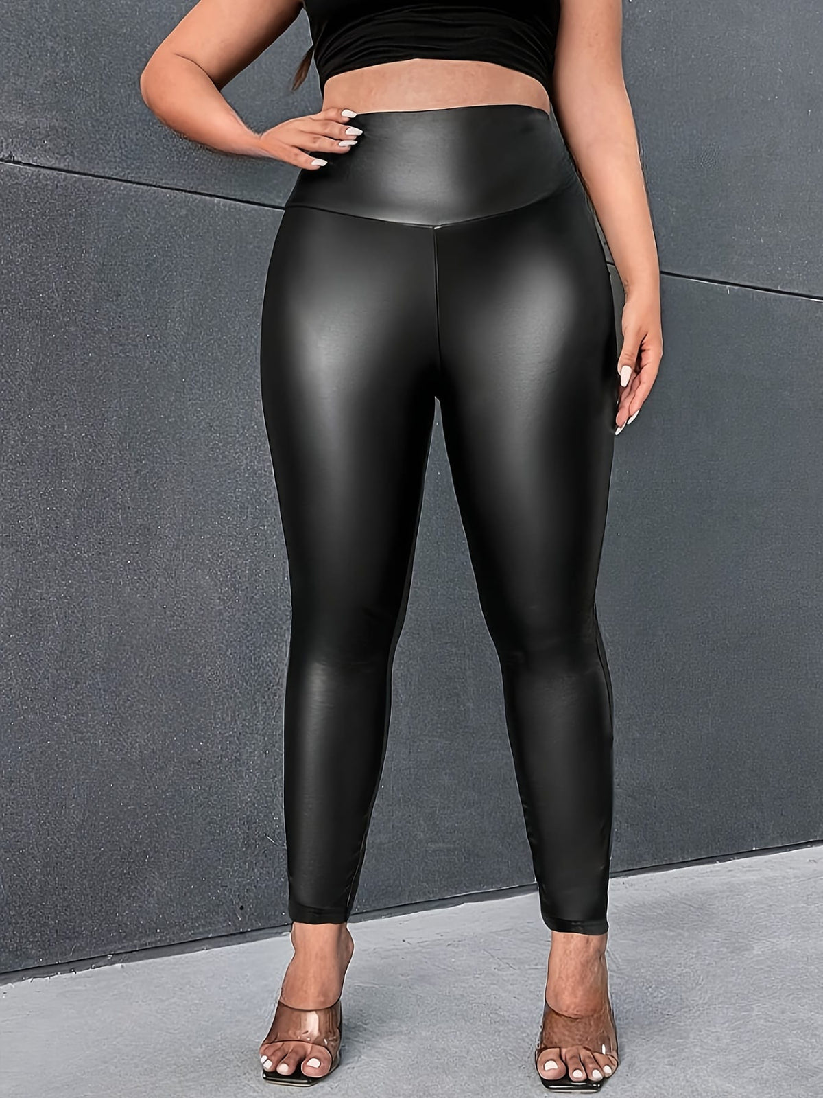 jkthpu-45 Glossy HighWaist Black Leggings Comfy Versatile Fashion