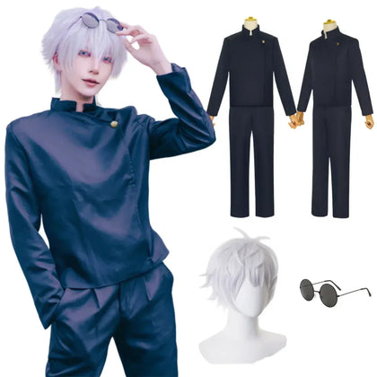 KissICON Gojo Satoru Cosplay Costumes pour hommes, Anime  iforme de lycée, Perruque trempée, Costume d'Halloween, Vêtements pour adultes