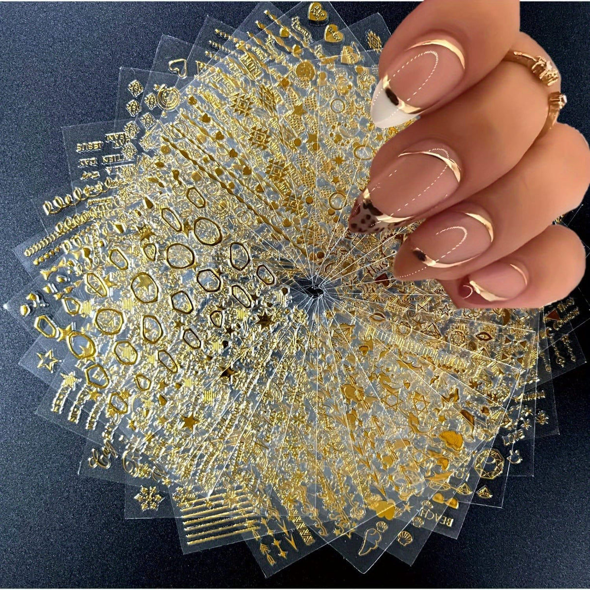 KissICON Gold-1 💋 Golden Nail Art Stickers 3D Self-Adhesive -