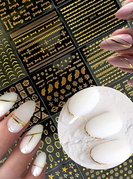 KissICON Gold-1 💋 Golden Nail Art Stickers 3D Self-Adhesive -