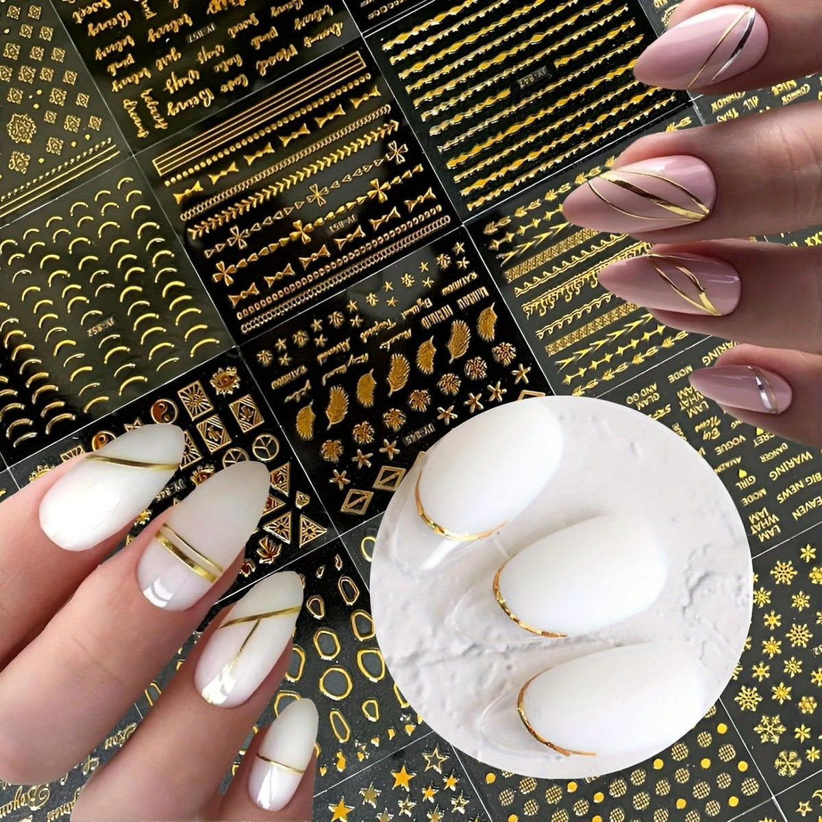 KissICON Gold-1 💋 Golden Nail Art Stickers 3D Self-Adhesive -