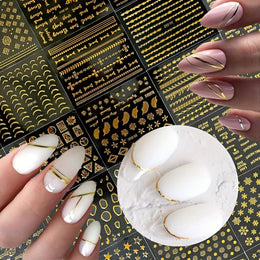 KissICON Gold-1 💋 Golden Nail Art Stickers 3D Self-Adhesive -