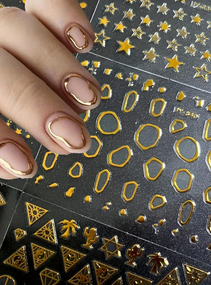 KissICON Gold-1 💋 Golden Nail Art Stickers 3D Self-Adhesive -