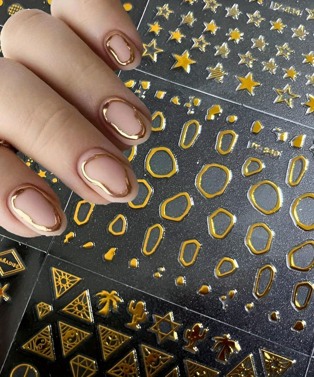 KissICON Gold-1 💋 Golden Nail Art Stickers 3D Self-Adhesive -