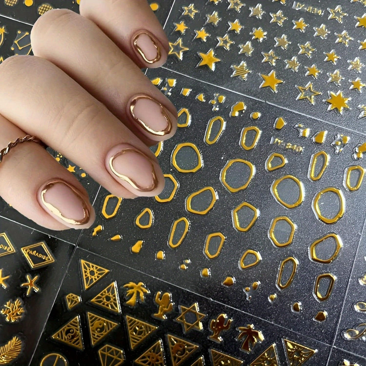 KissICON Gold-1 💋 Golden Nail Art Stickers 3D Self-Adhesive -