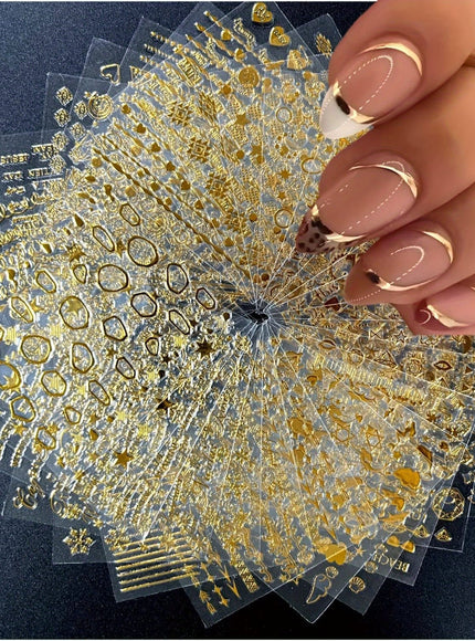 KissICON Gold-1 💋 Golden Nail Art Stickers 3D Self-Adhesive -