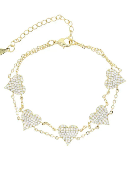 KissICON Gold / 19cm Bling Heart Charm Bracelet – Double Chain White