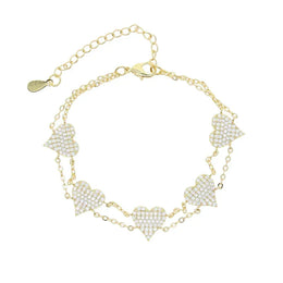KissICON Gold / 19cm Bling Heart Charm Bracelet – Double Chain White