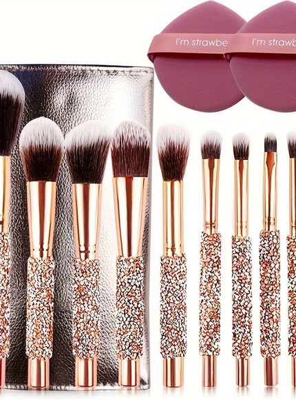 KissICON Gold + 2 powder puffs 1012pc Pro Makeup Brush Set – Perfect Gift Her