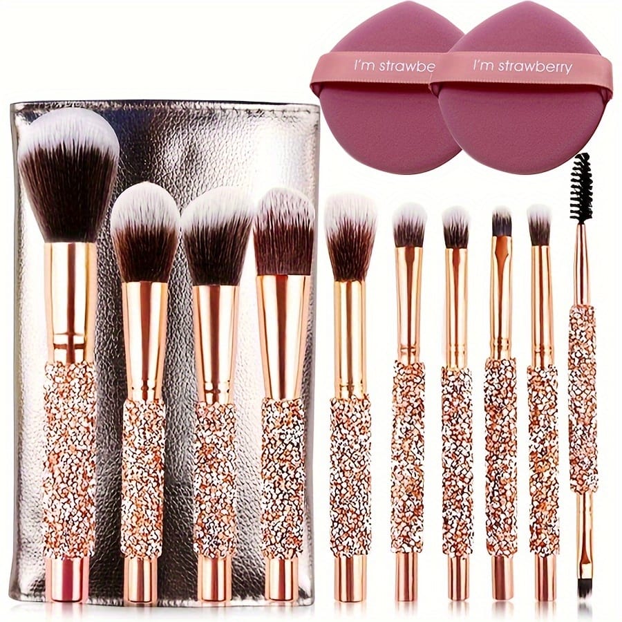 KissICON Gold + 2 powder puffs 1012pc Pro Makeup Brush Set – Perfect Gift Her