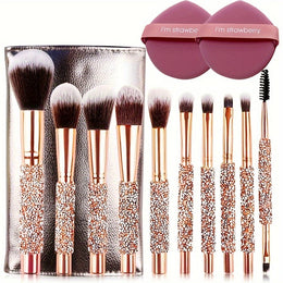 KissICON Gold + 2 powder puffs 1012pc Pro Makeup Brush Set – Perfect Gift Her