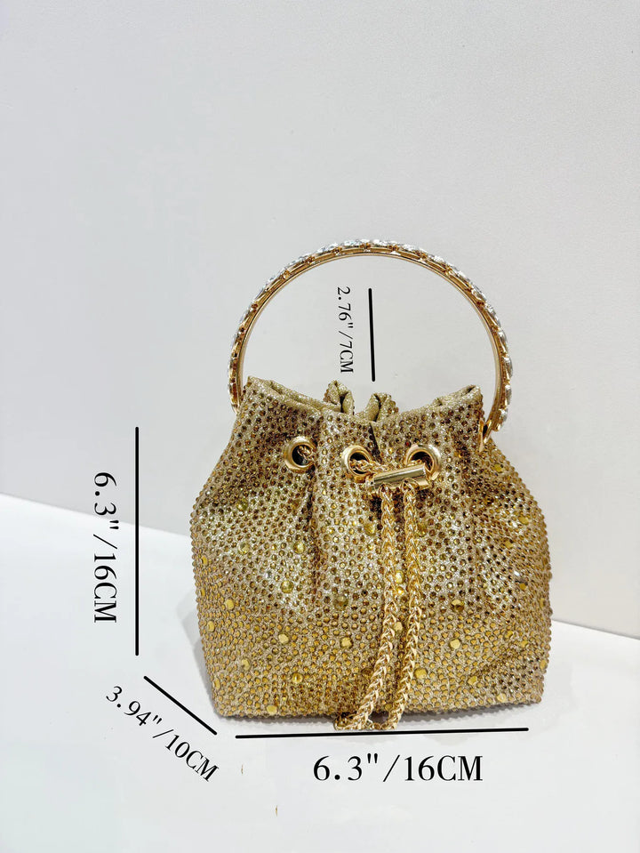 Luxury Designed Rhinestone Handbag Bling Handbags Women Brand PU Leather Metal Totes Modern Diamond Top Handle Drawstring Bag