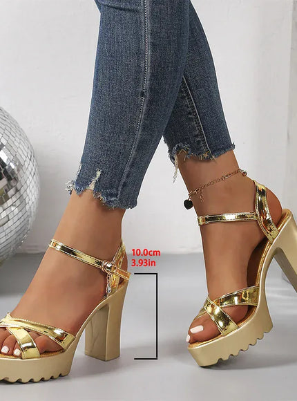 KissICON Gold / 36 Gold Patent Leather Super High Heels Sandals Cross