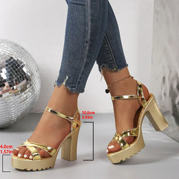 KissICON Gold / 36 Gold Patent Leather Super High Heels Sandals Cross