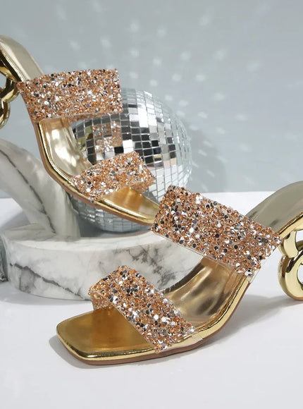 KissICON Gold / 38 Gold Metal Heels Slippers Women 2025 Summer Fashion