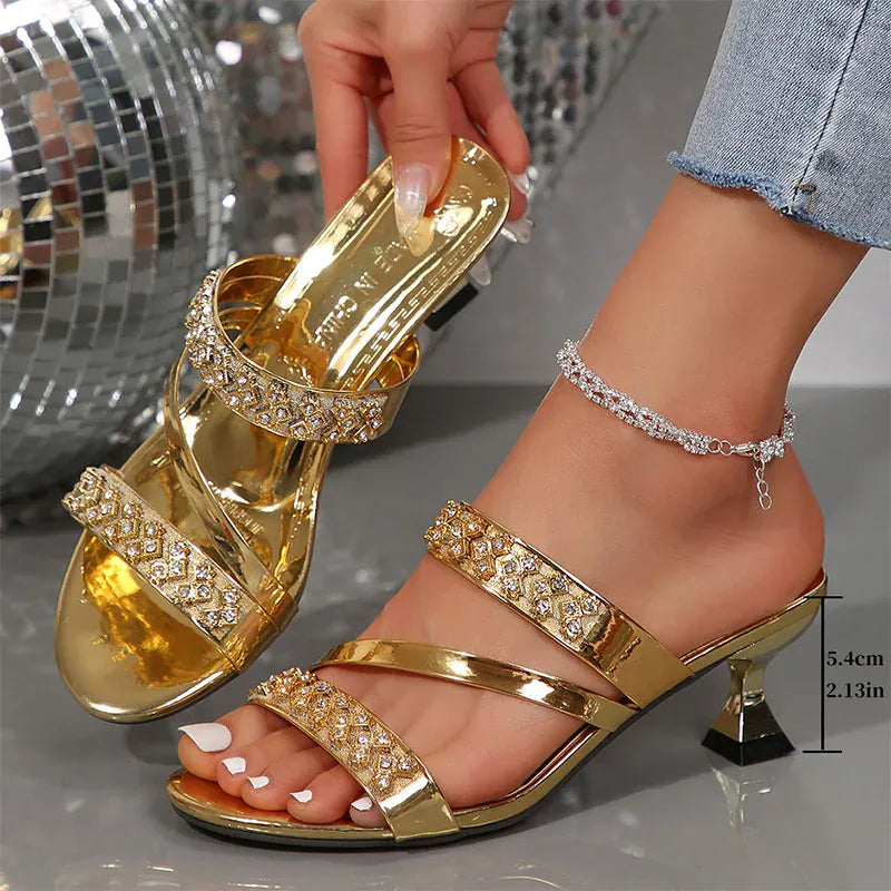 KissICON Gold / 38 Gold Patent Leather High Heel Sandals Women Plus