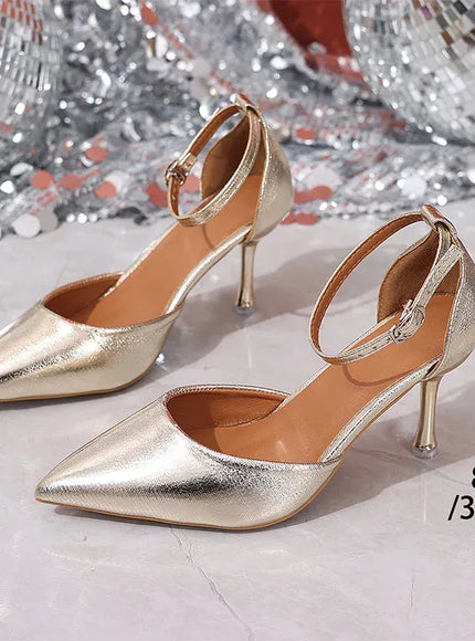 KissICON Gold / 42 Women's Luxury Gold High Heel Sandals Satin Ankle