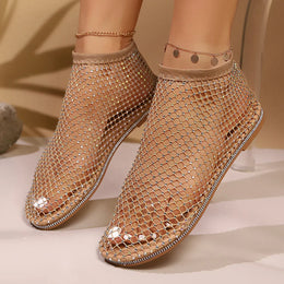 KissICON Gold / 44 Shiny Crystal Solid Flat Sandals for Women Breathable
