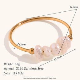 KissICON Gold / 6 La. Muses Elegant Small Freshwater Pearl Stainless Steel Finger Rings Women Fashion Daily Waterproof Jewelry And Accessories