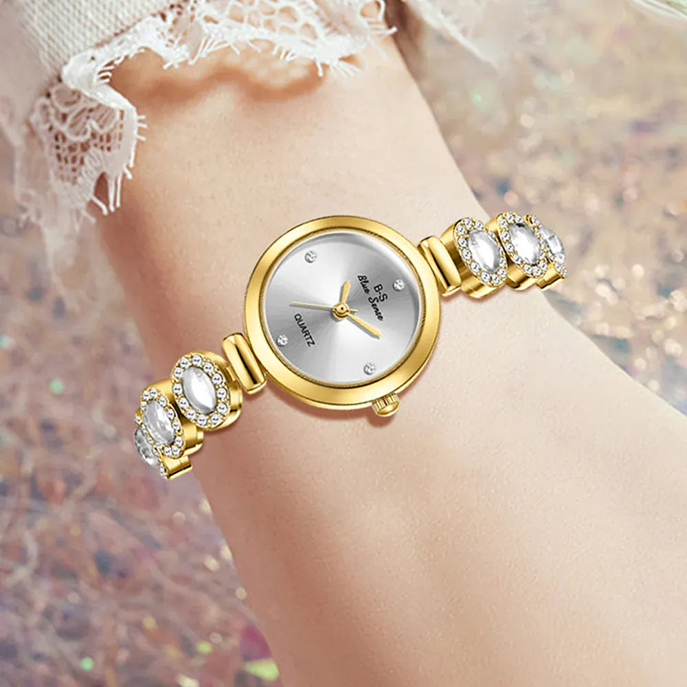 jkthpu-45 Gold 💋 6PCS Womens Watch Set Round Dial Quartz - Gift Set