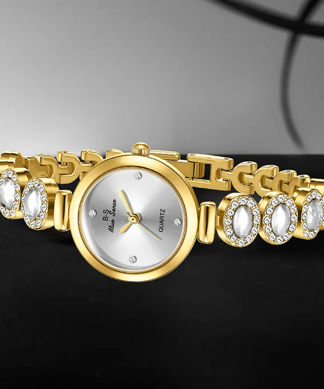 jkthpu-45 Gold 💋 6PCS Womens Watch Set Round Dial Quartz - Gift Set