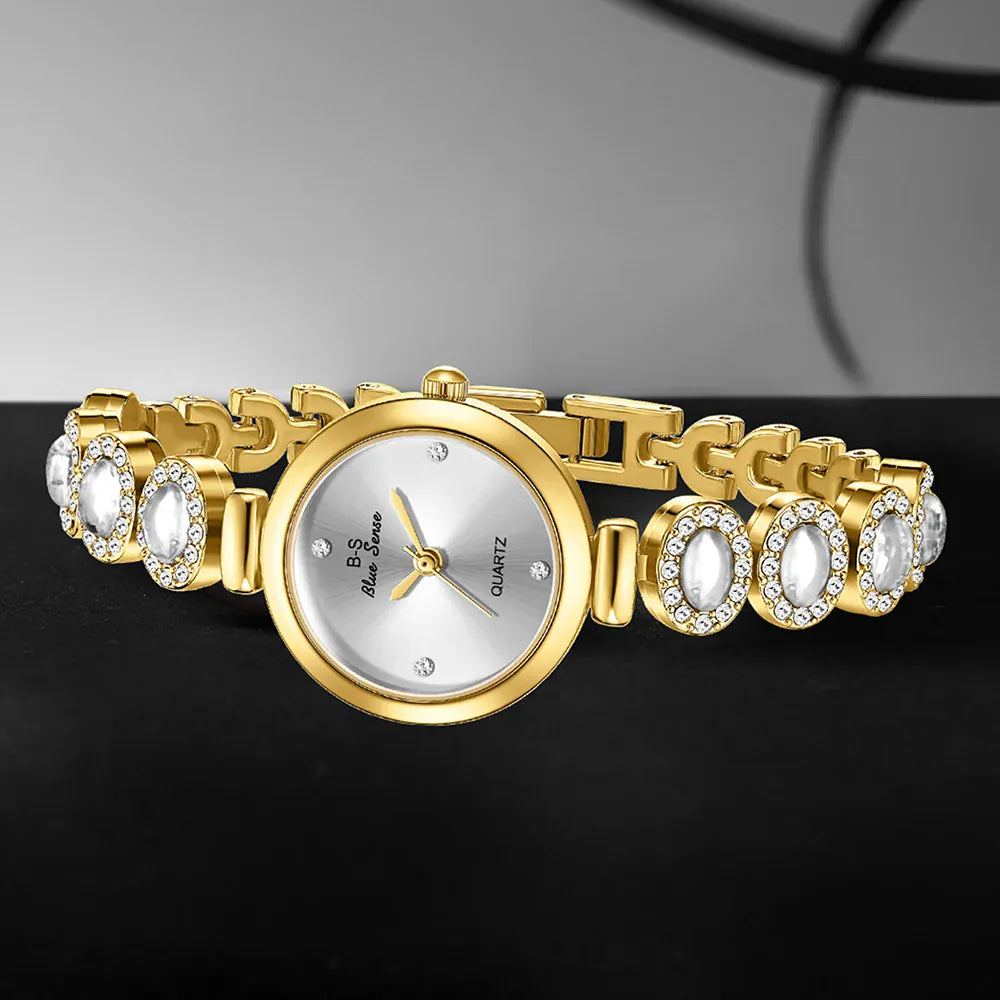 jkthpu-45 Gold 💋 6PCS Womens Watch Set Round Dial Quartz - Gift Set