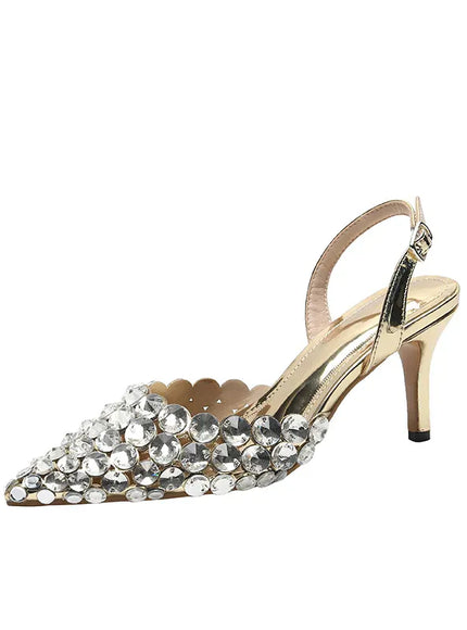 KissICON gold 7.5CM / 41 2025 New Summer Diamond Shallow Mouth Fine Heel