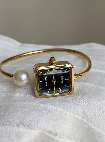 KissICON Gold black KissIcon Gold Square Pearl Watch - Light Luxury